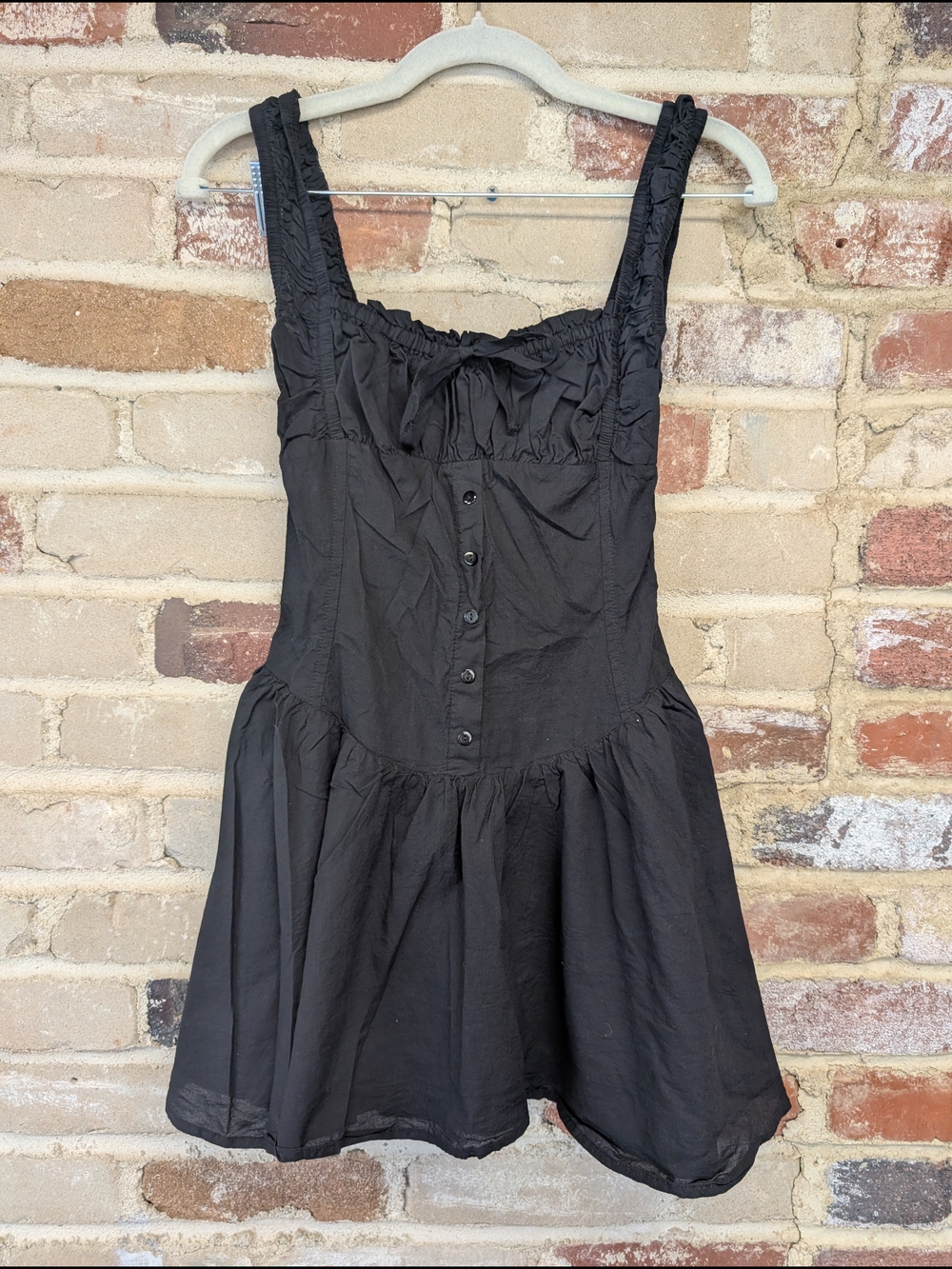 Black Mini Dress with Button Front and Ruffled Straps